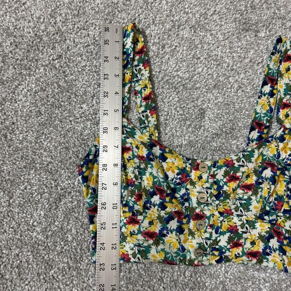 Estam Crop Top Womens Small Floral Button Front Smocked Back Rayon Summer Tank - Picture 6 of 7